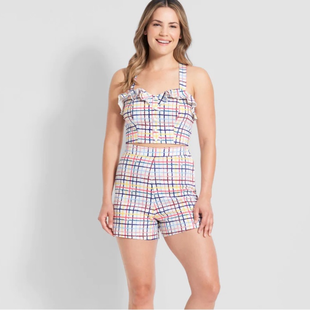 Modcloth Multicolor Plaid High Waist Set